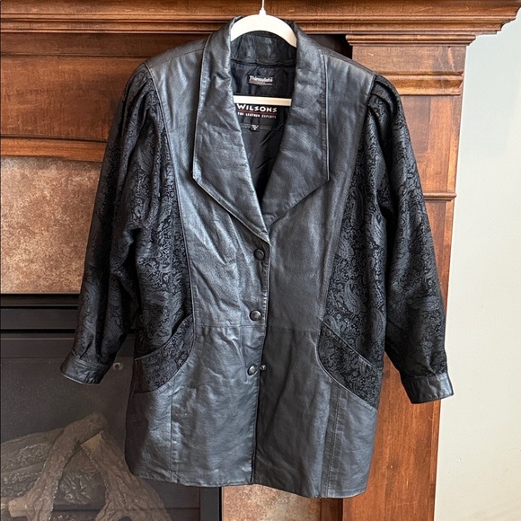Wilson Jackets & Blazers - Wilson black leather jacket paisley burnout 80s 90s Whimsigoth dark romantic S
